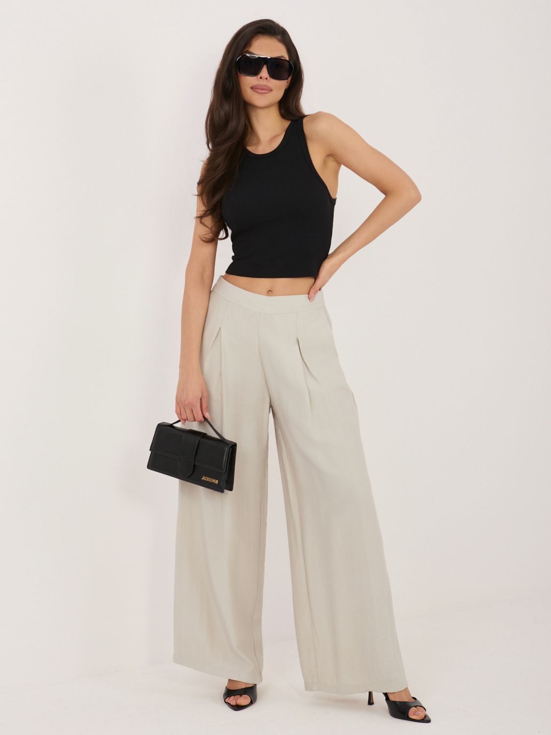 Beige Palazzo-Hose aus Viskose