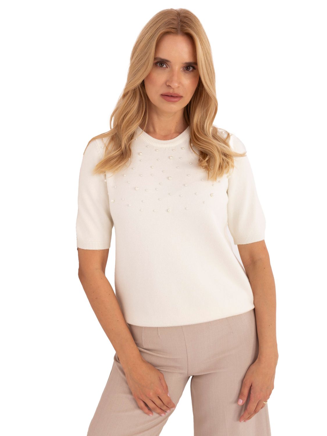 Eleganter beiger Pullover mit Applikation