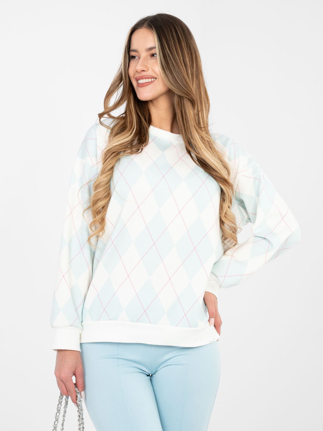 Damen-Sweatshirt in Mint mit geometrischem Muster