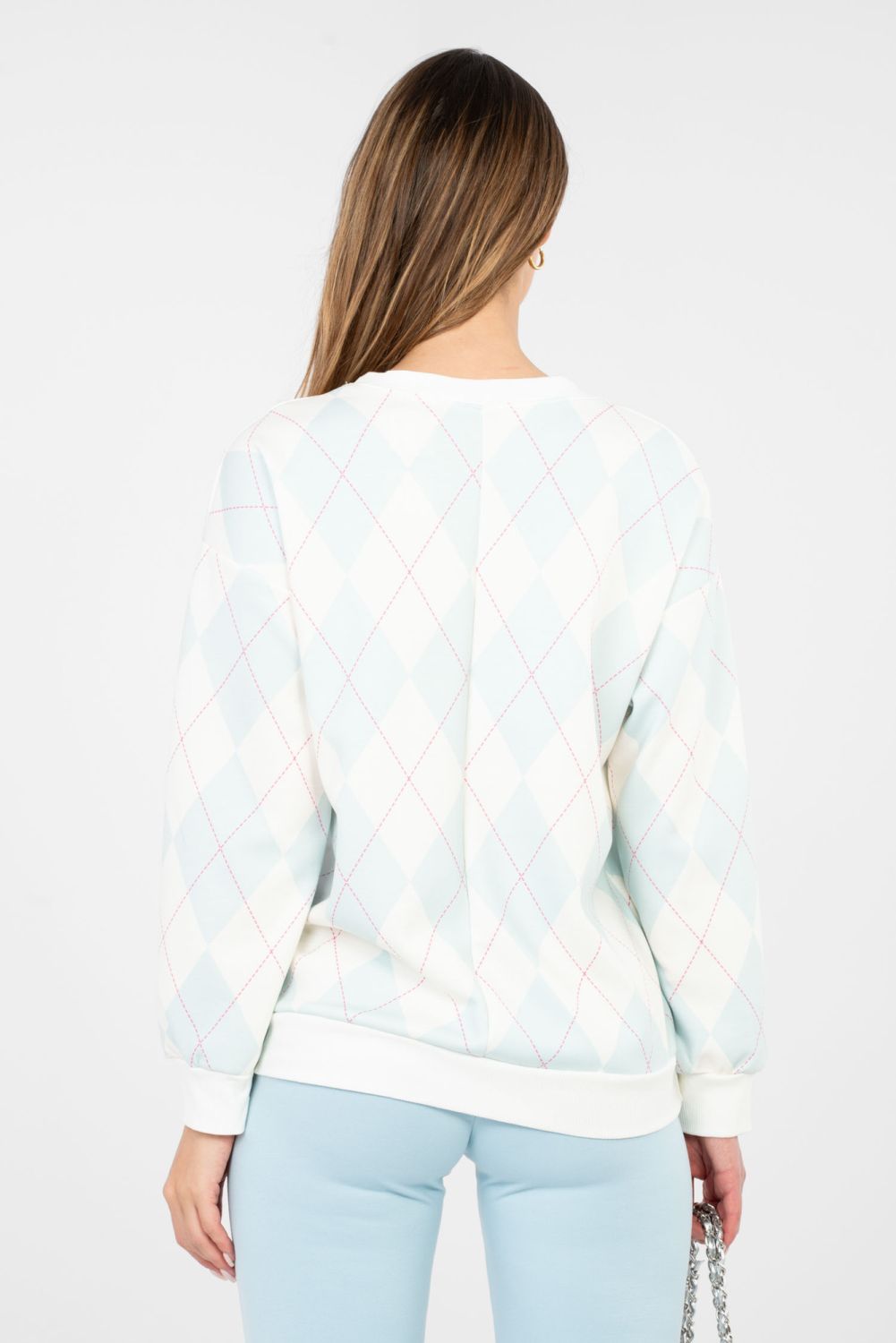 Damen-Sweatshirt in Mint mit geometrischem Muster