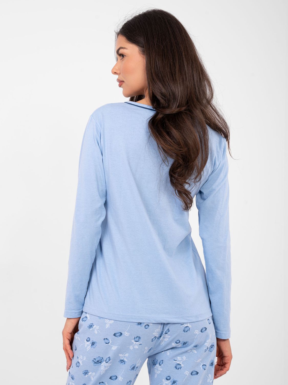 Damen Baumwoll-Pyjama mit Blumenmuster, blau