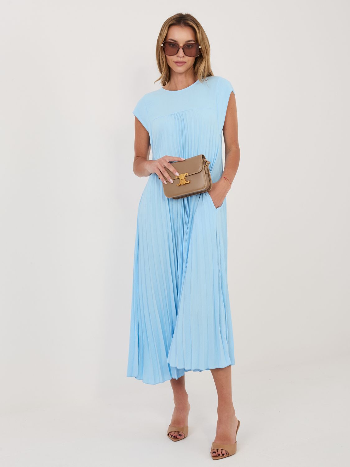 Blaues Midi-Cocktailkleid mit Taschen