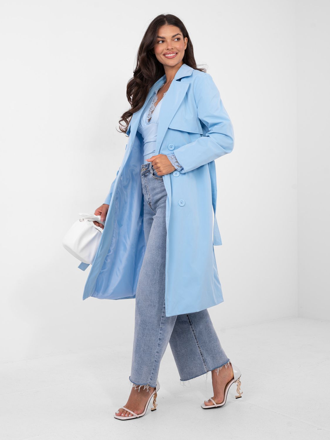 Damen-Trenchcoat in Hellblau mit Gürtel