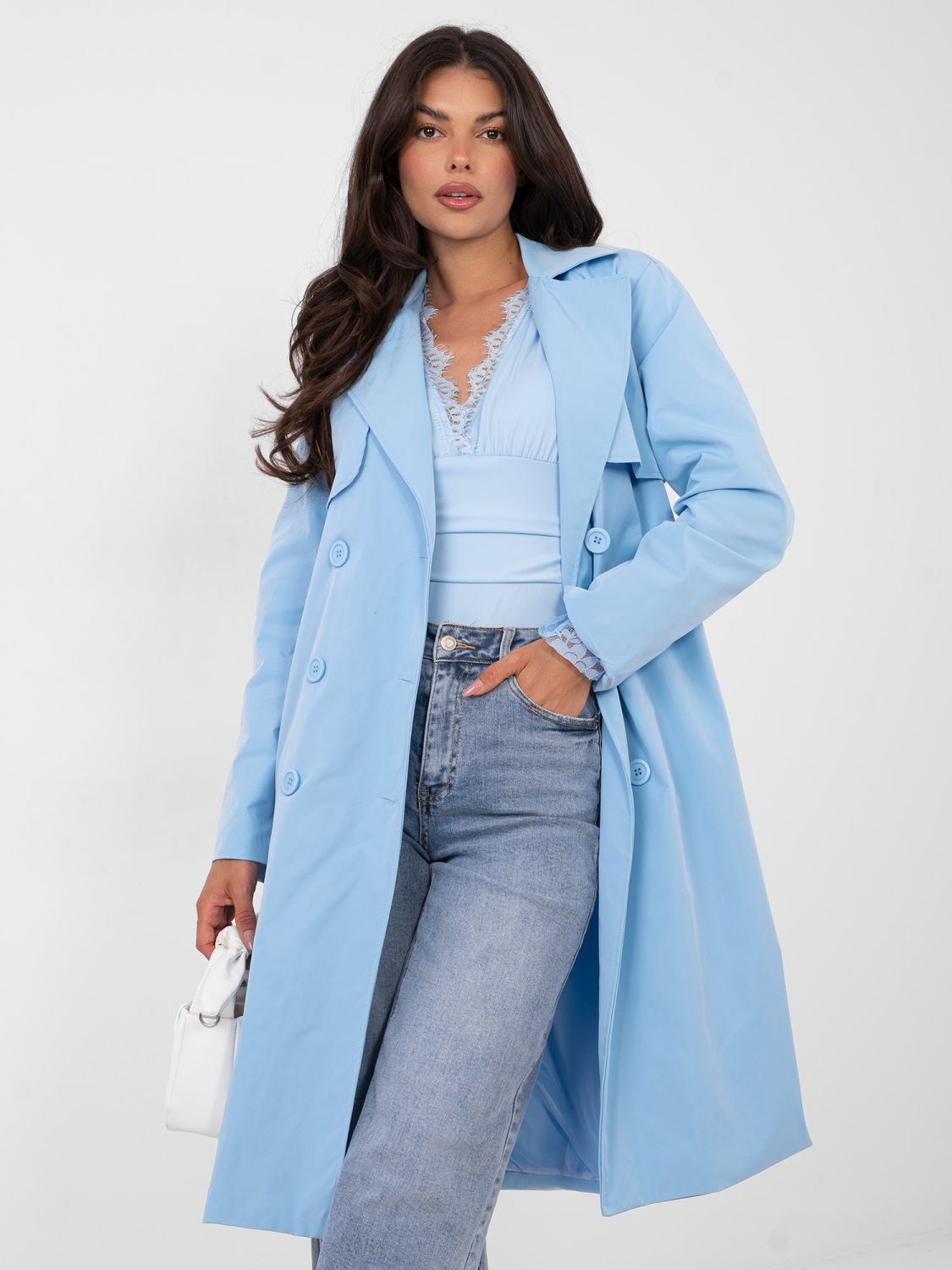 Damen-Trenchcoat in Hellblau mit Gürtel