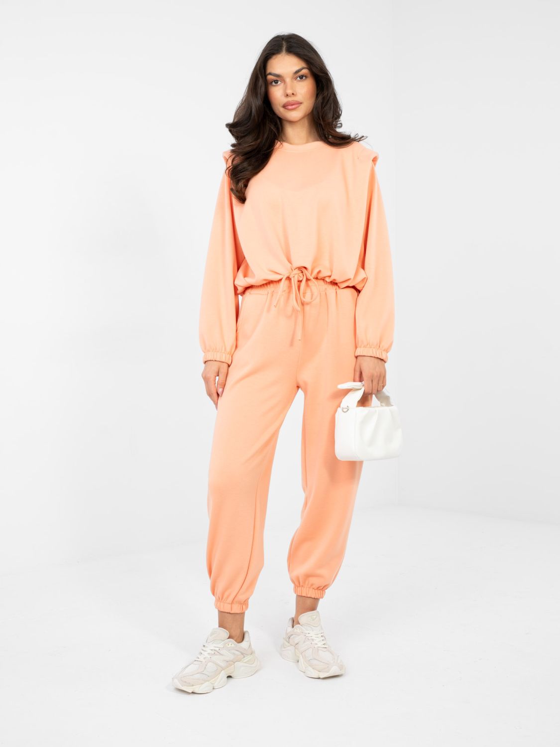 Damen-Set in Orange mit Bindegürtel und langen Ärmeln