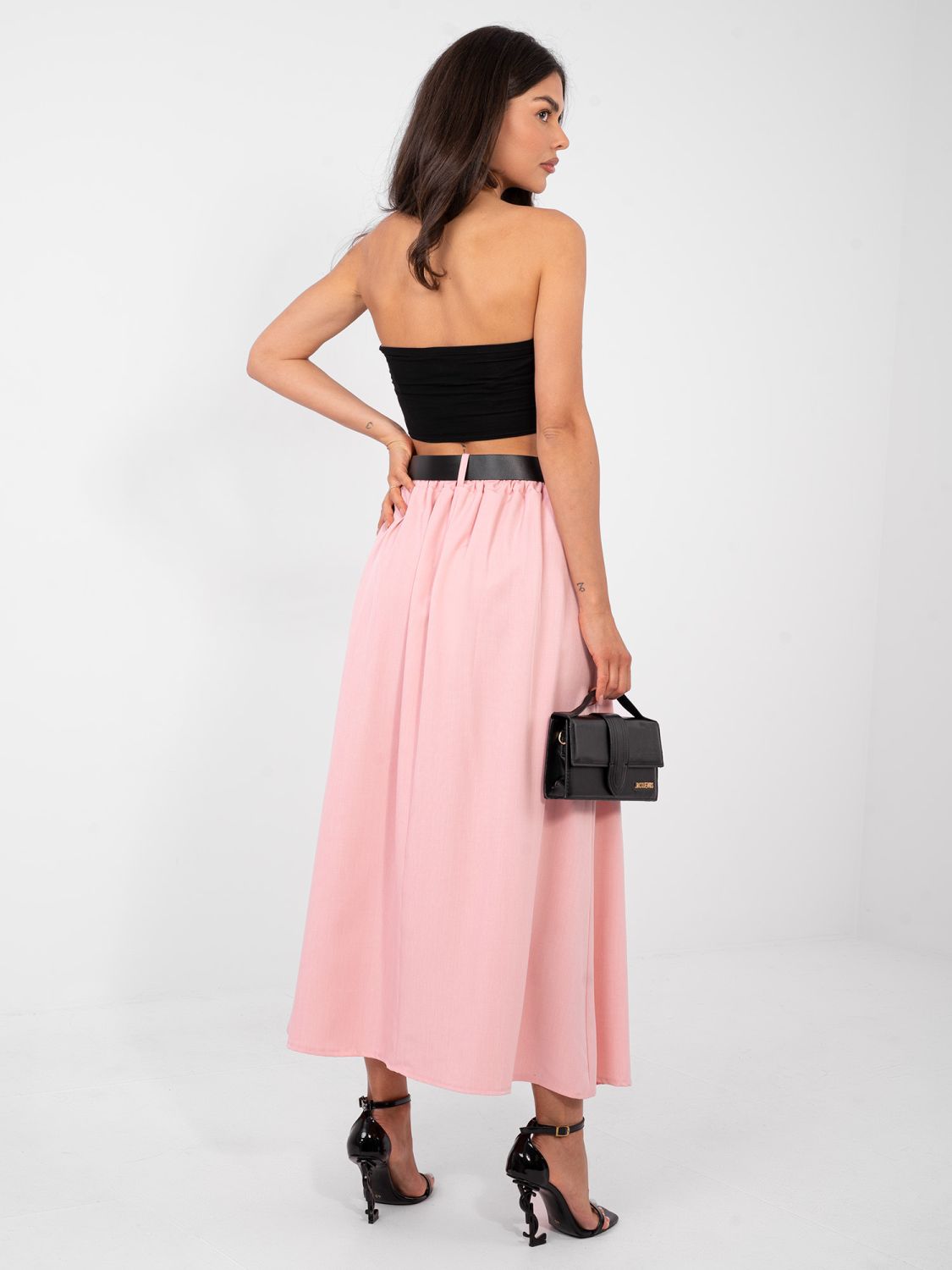 Eleganter Maxi-Rock mit Gürtel und Taschen, rosa