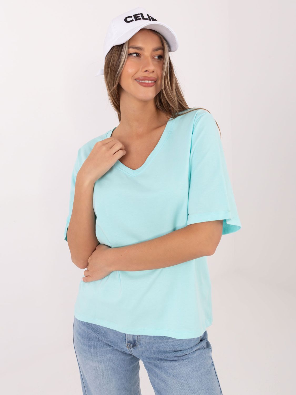 Damen-T-Shirt in Mint mit V-Ausschnitt