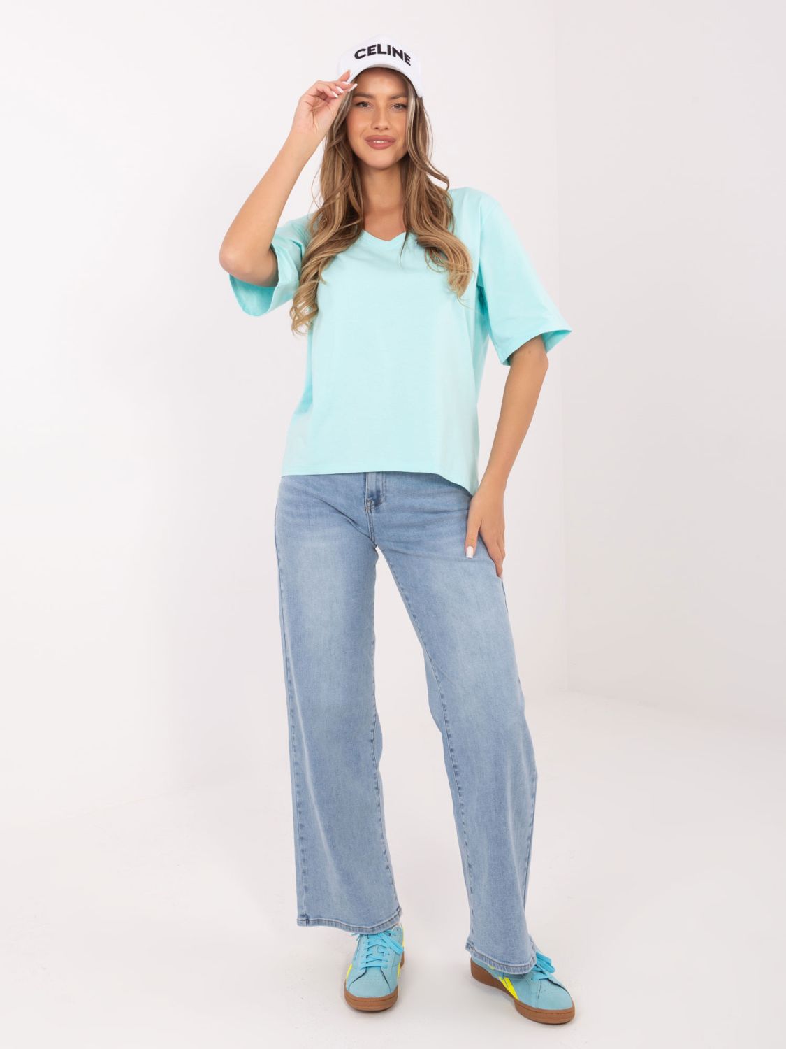 Damen-T-Shirt in Mint mit V-Ausschnitt