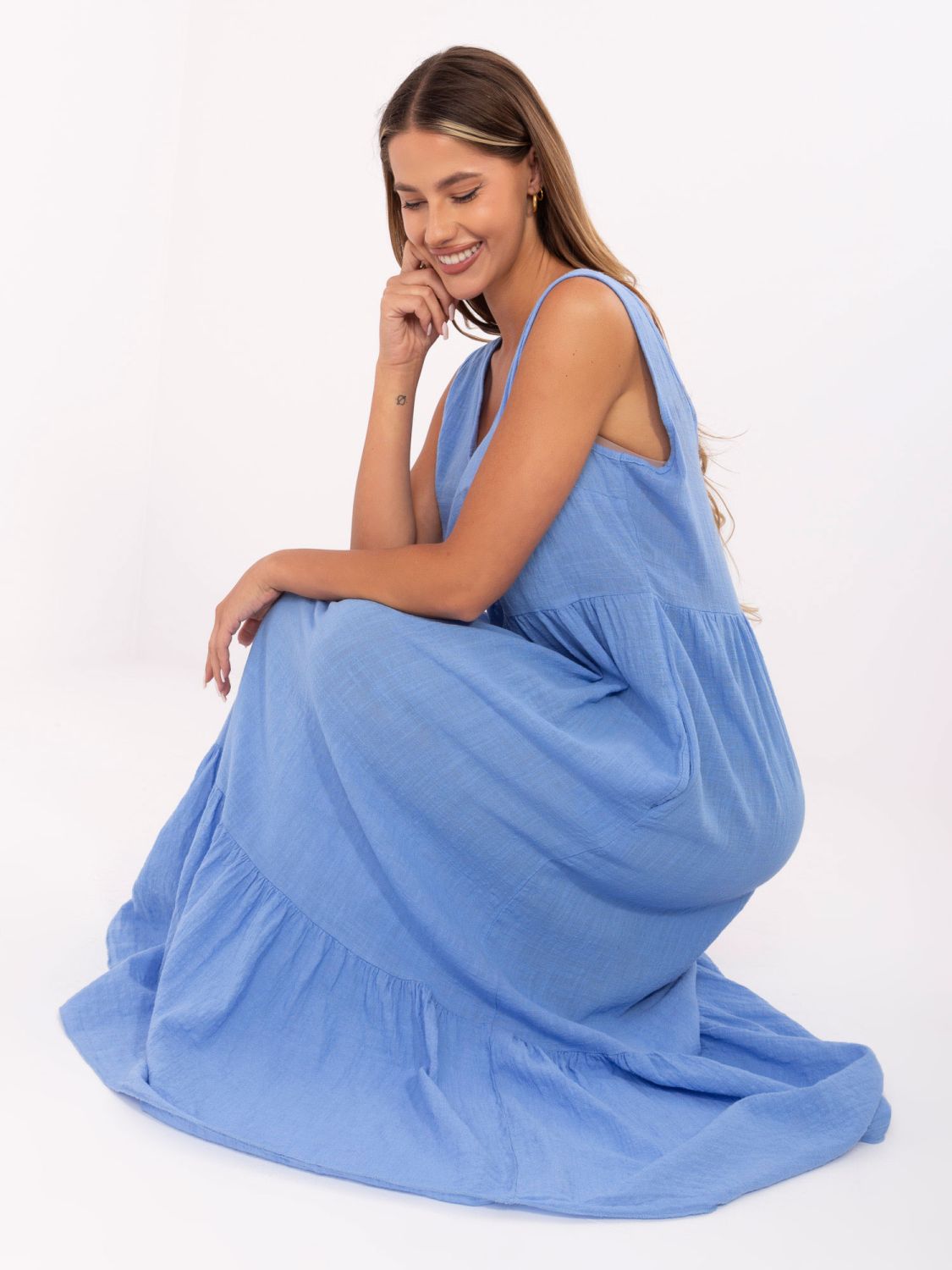 Maxi ausgestellte Kleid mit V-Ausschnitt