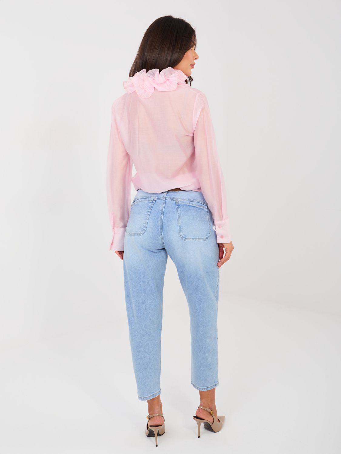 Damen-Mom-Jeans mit hohem Bund und Gürtel, blau