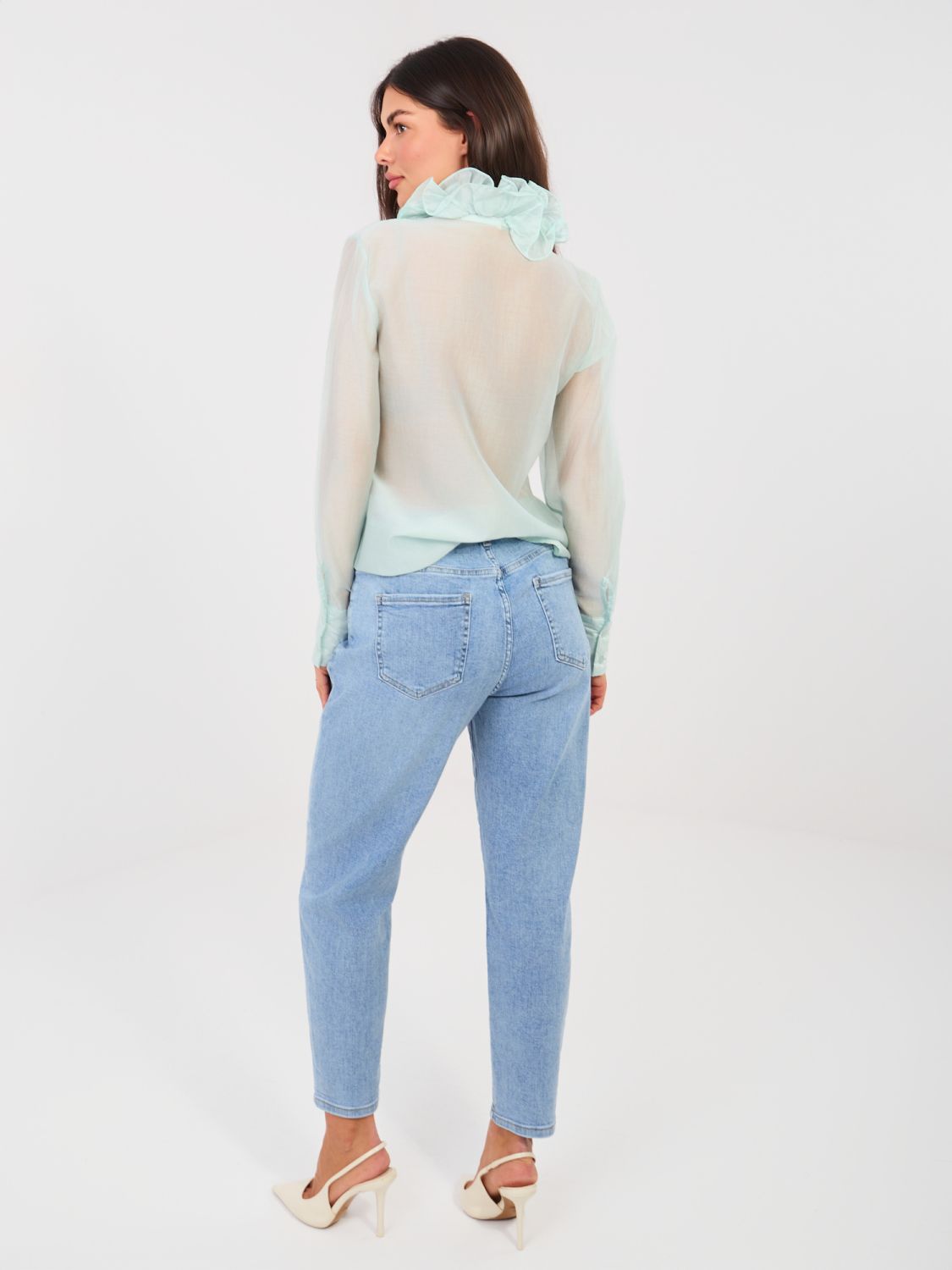Damen Mom Jeans in Blau mit hohem Bund
