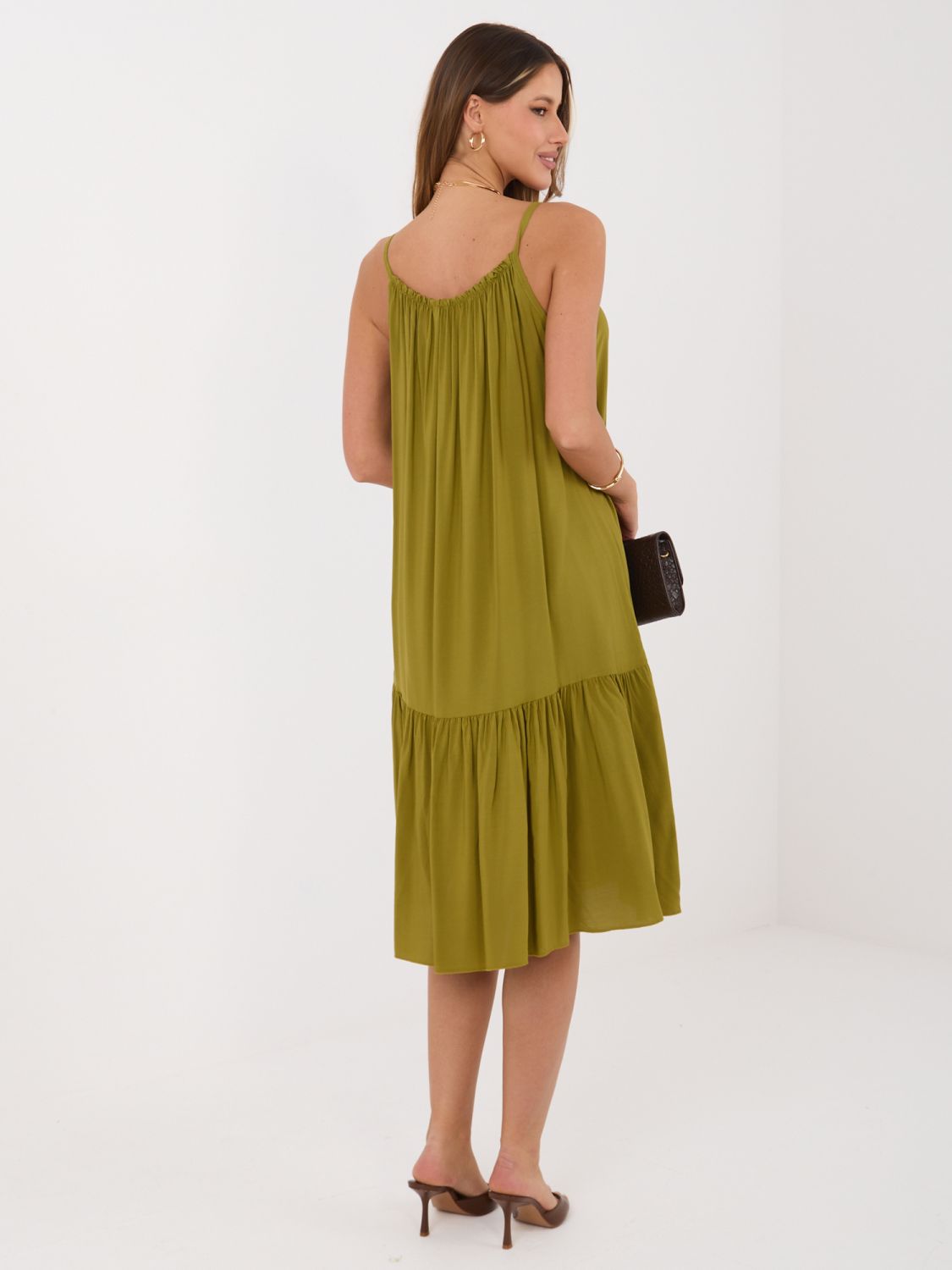 Olivgrünes Midi-Kleid mit Volant