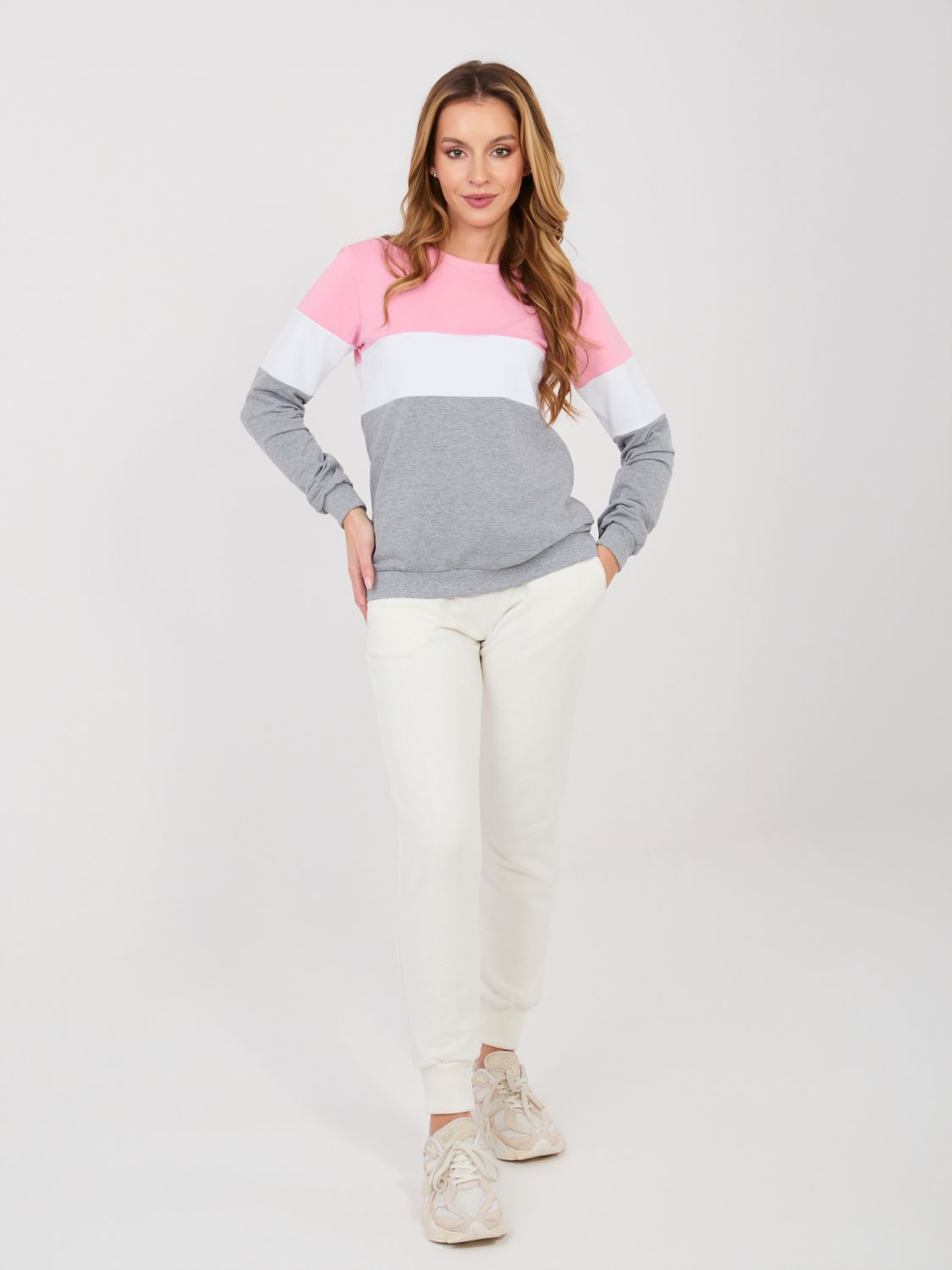 Gestreiftes Sweatshirt aus Baumwolle in Grau-Rosa