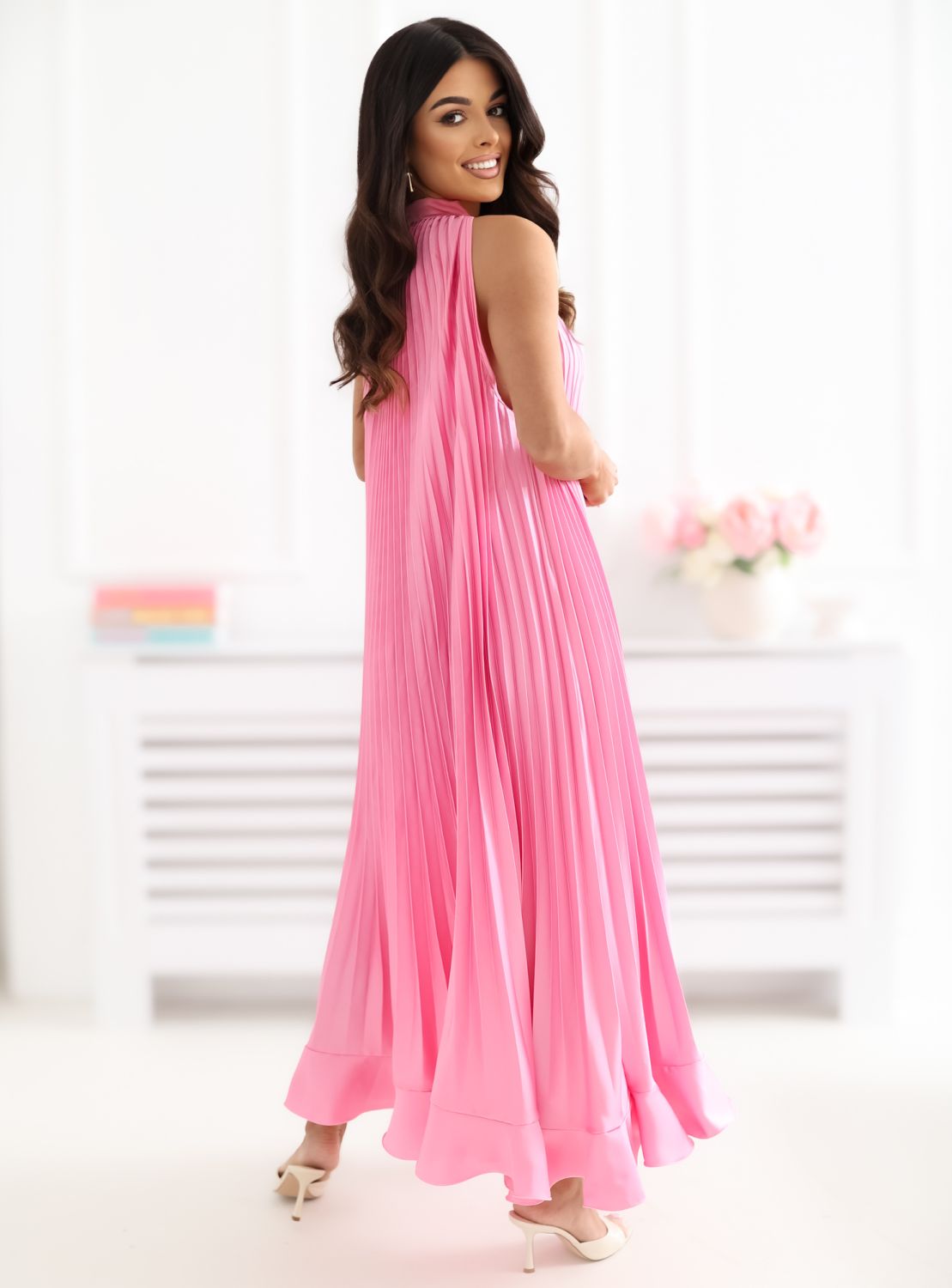 Rosa ärmelloses Midi-Cocktailkleid