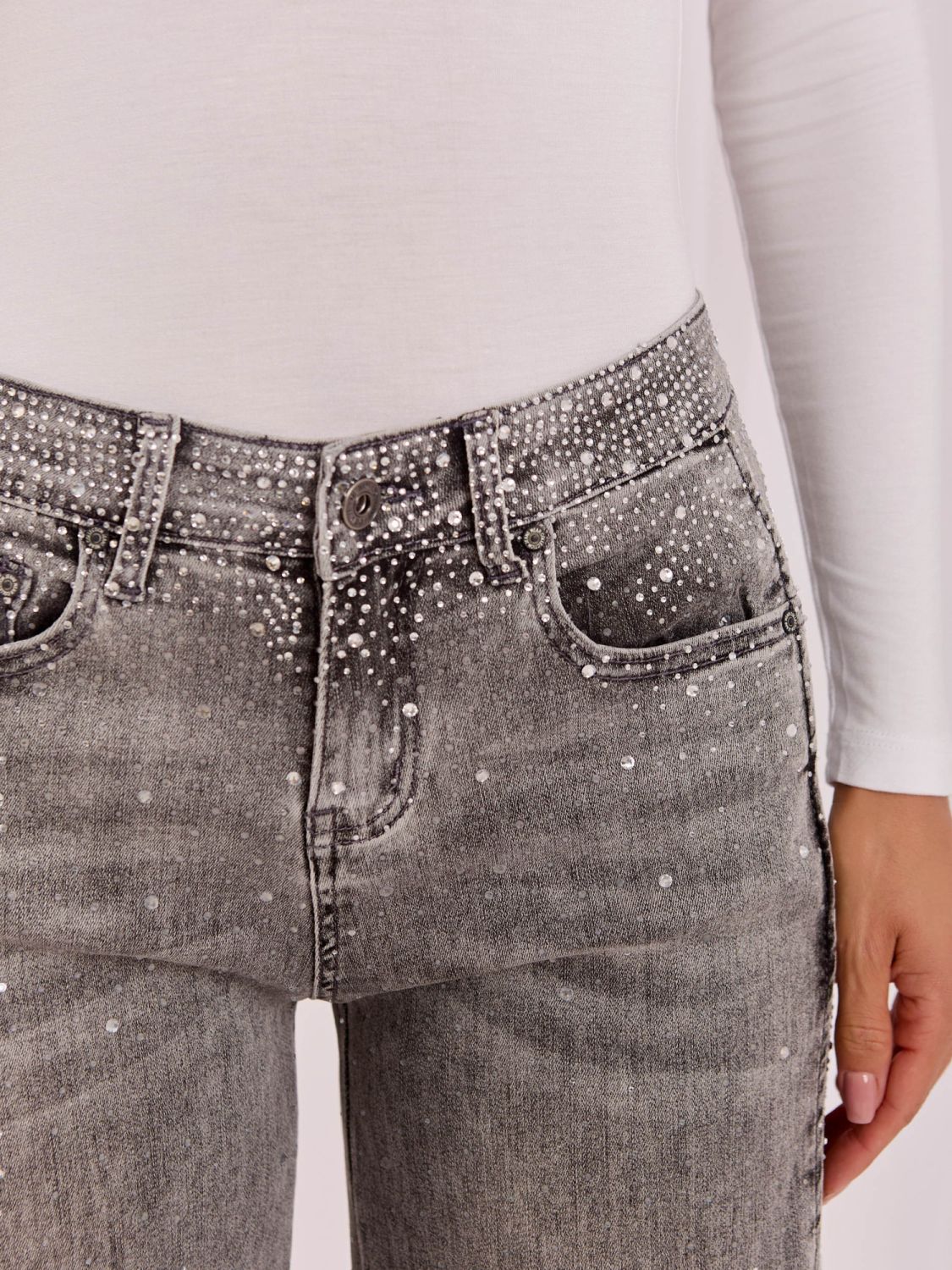 Graue Wide-Leg-Jeans mit hohem Bund