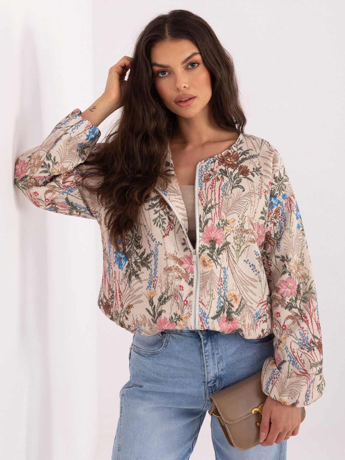 Grüne geblümte Bomberjacke mit Futter