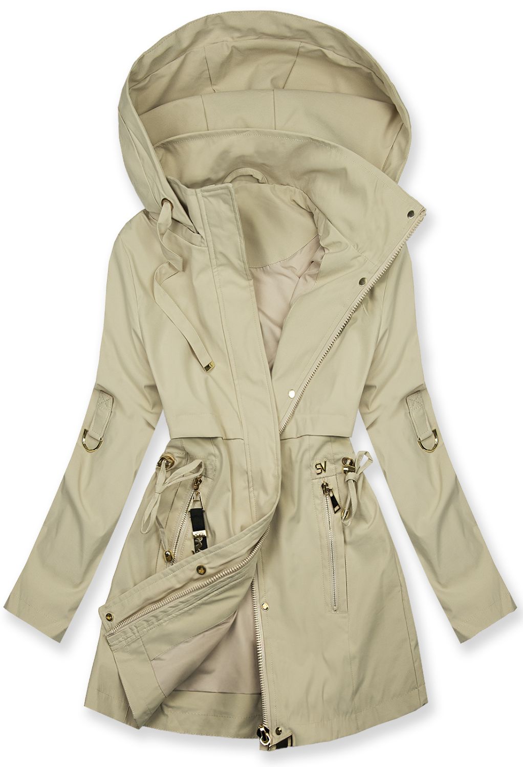 Damen-Parka mit Golddetails Beige
