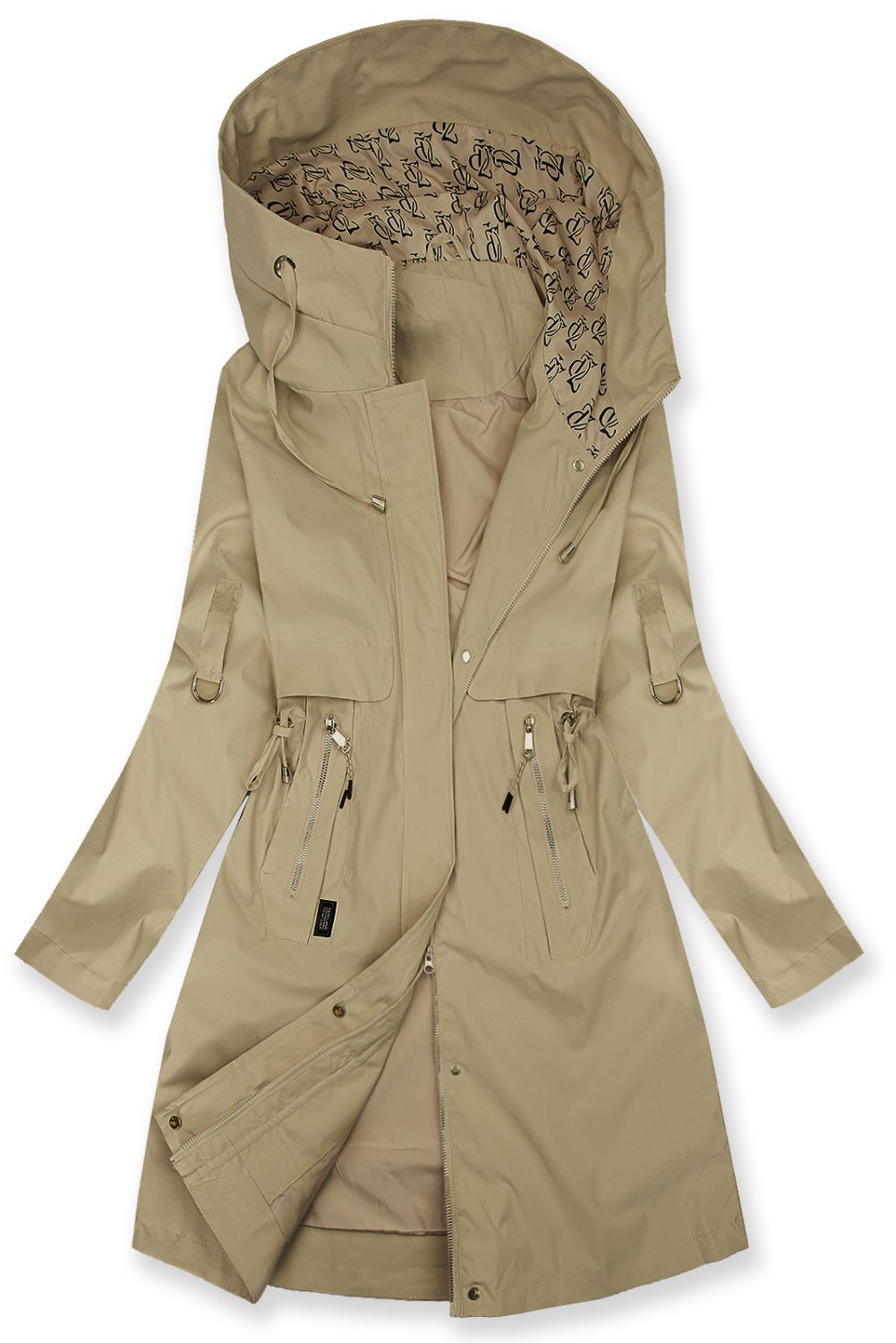 Verlängerter Parka s Print in der Kapuze Beige