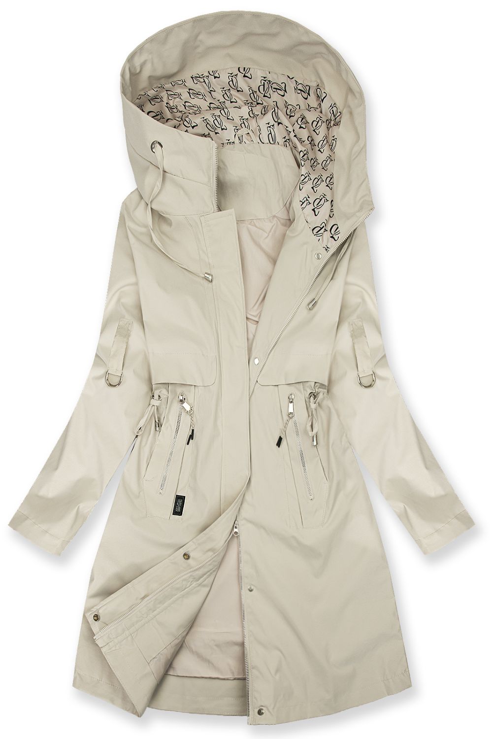 Verlängerter Parka s Print in der Kapuze Ecru