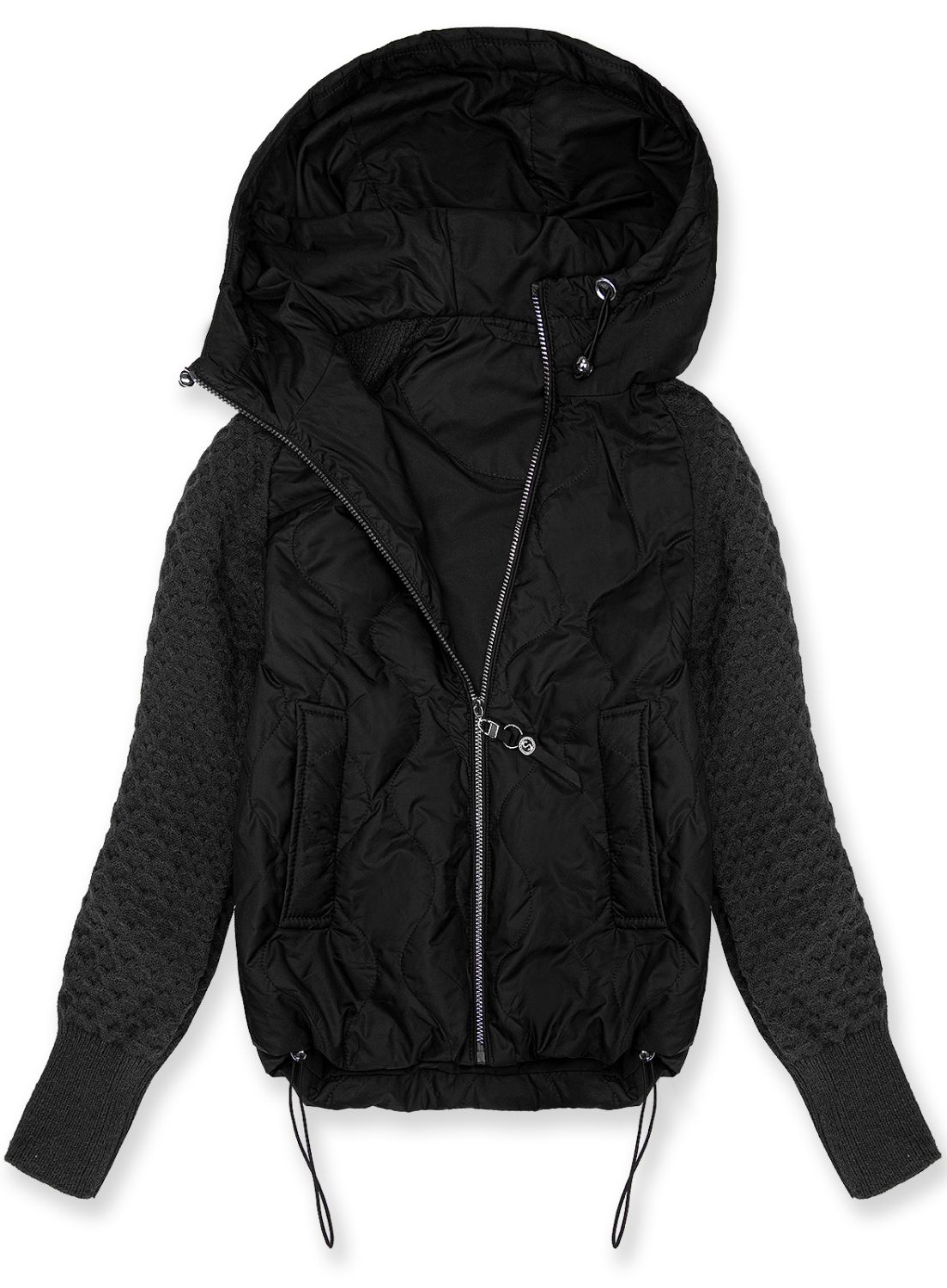 Damen-Übergangsjacke mit Strickärmeln Schwarz