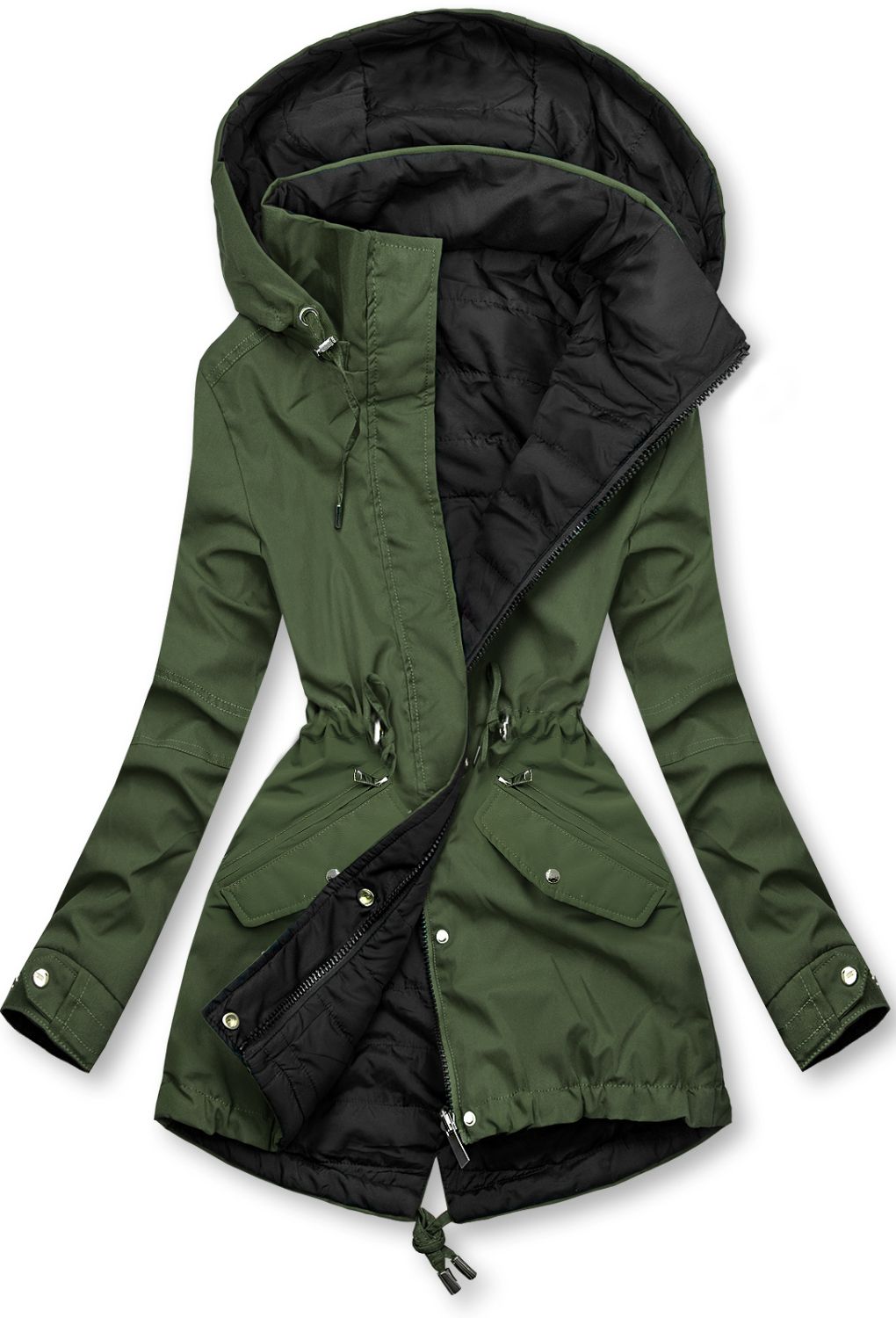 Wendejacke mit abnehmbarer Kapuze Khaki/Schwarz