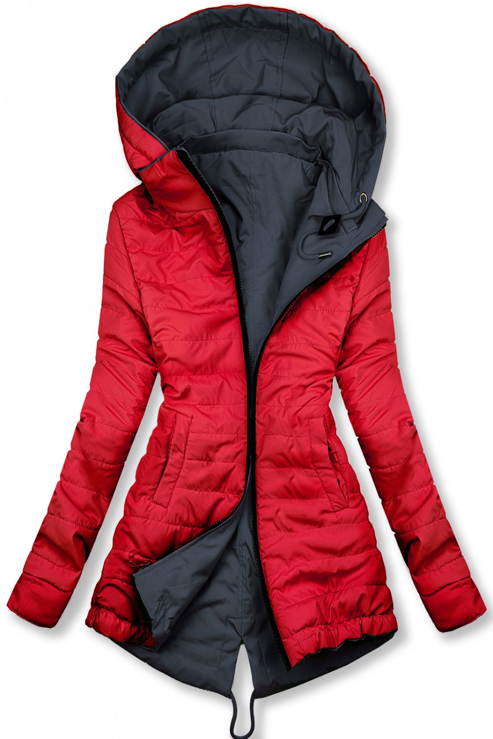 Beidseitig tragbare Frühlings-Wendeparka dunkelblau/rot