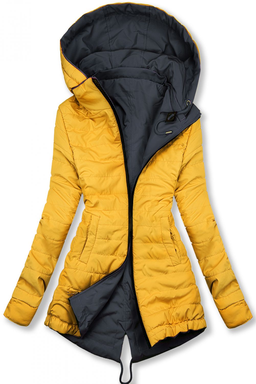 Beidseitig tragbare Frühlings-Wendeparka dunkelblau/gelb