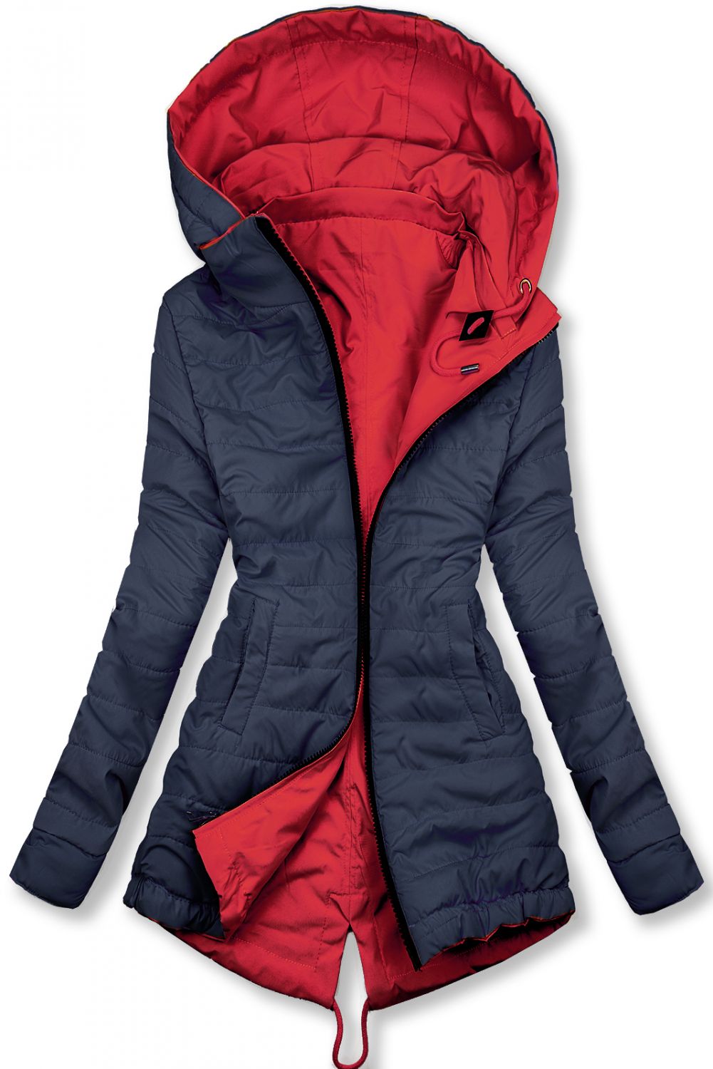 Beidseitig tragbare Frühlings-Wendeparka rot/dunkelblau