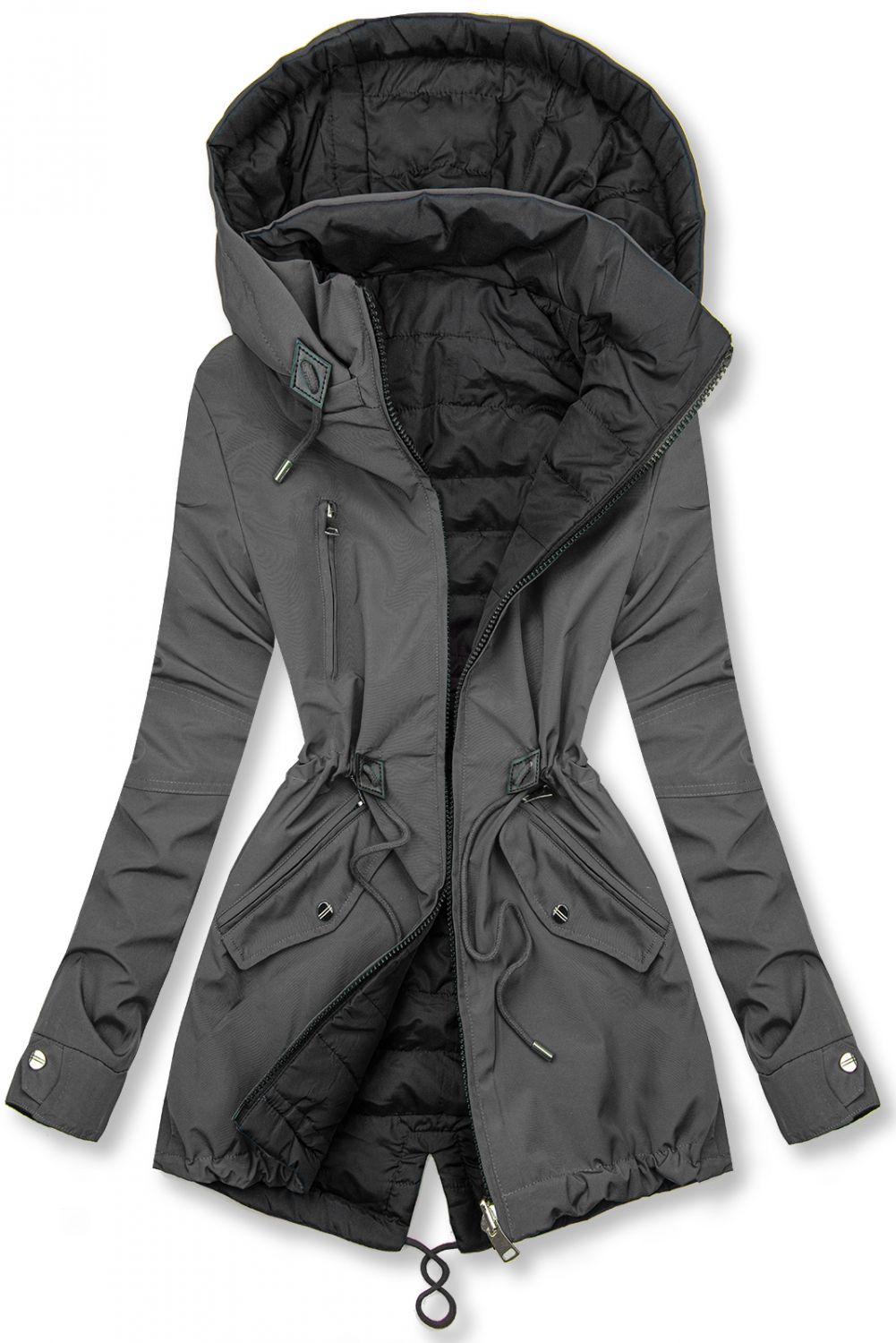 Beidseitig tragbare Frühlings-Wendeparka graphit/schwarz