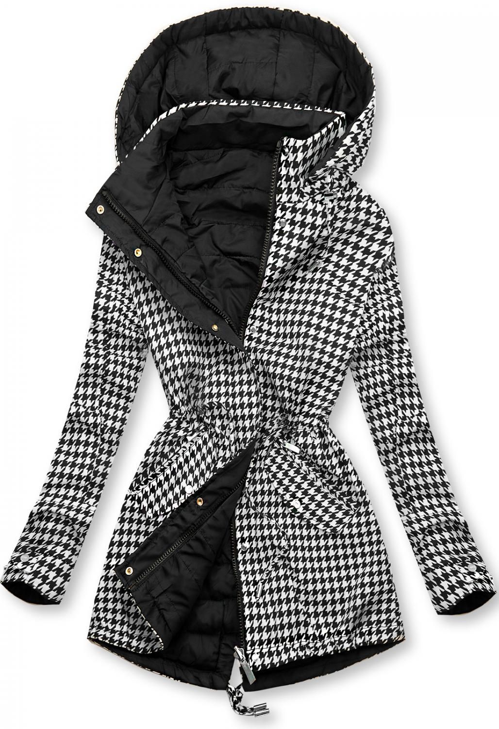 Parka mit Hahnentrittmuster/schwarz