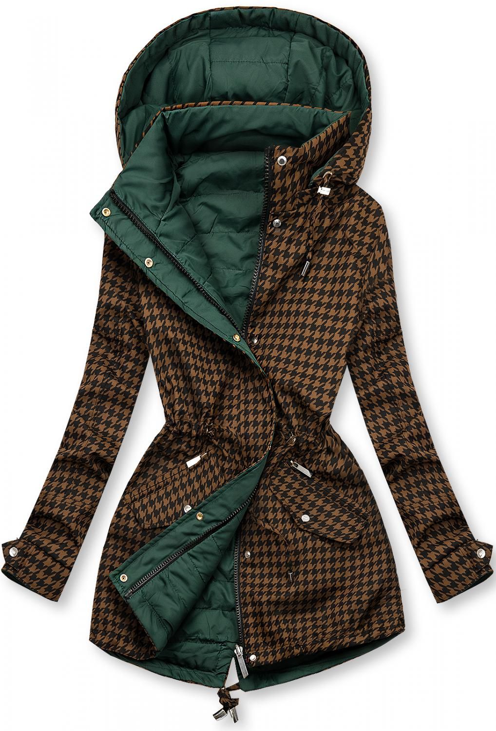 Parka mit Hahnentrittmuster braun/grün