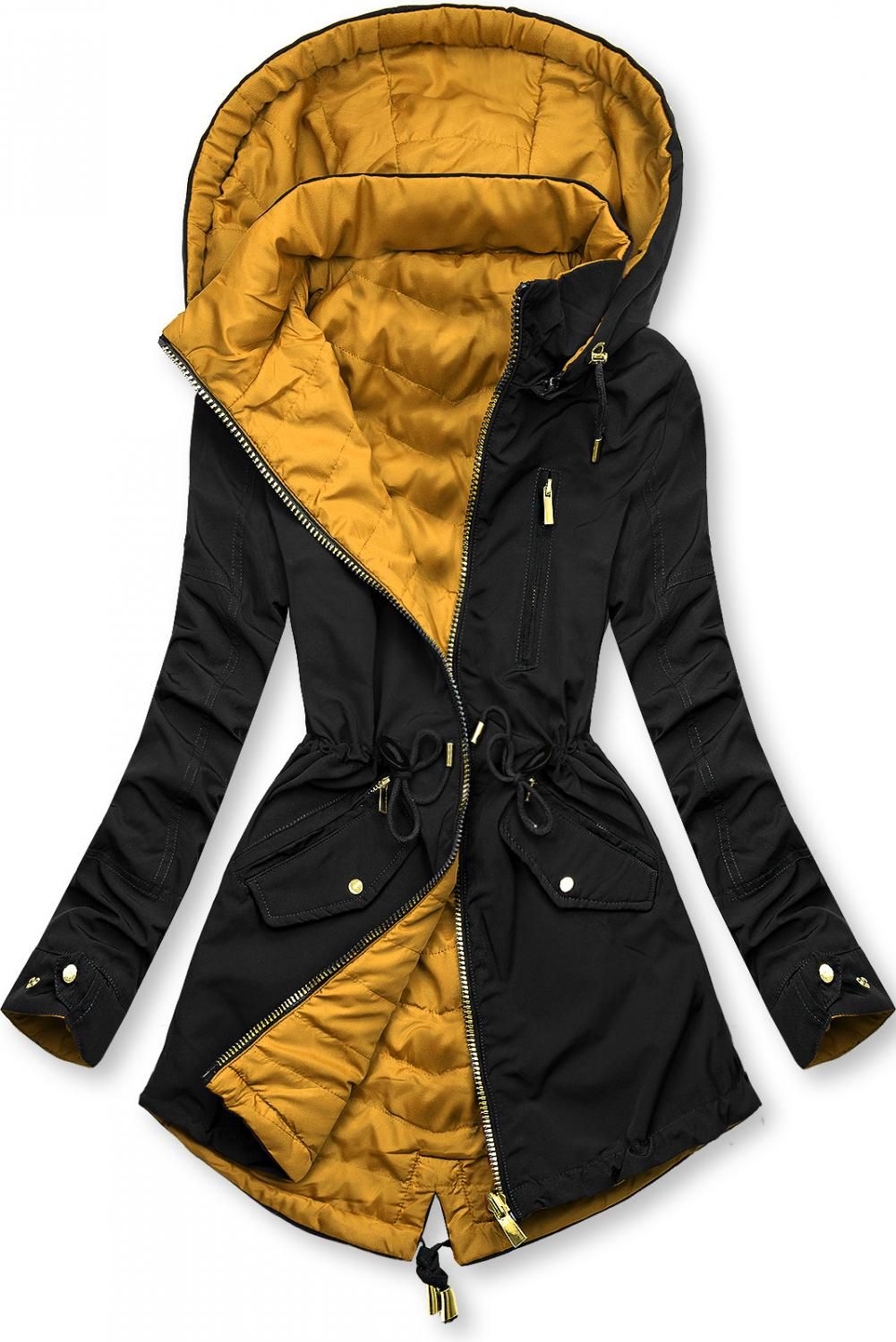 Wende-Parka mit Kapuze schwarz/gelb