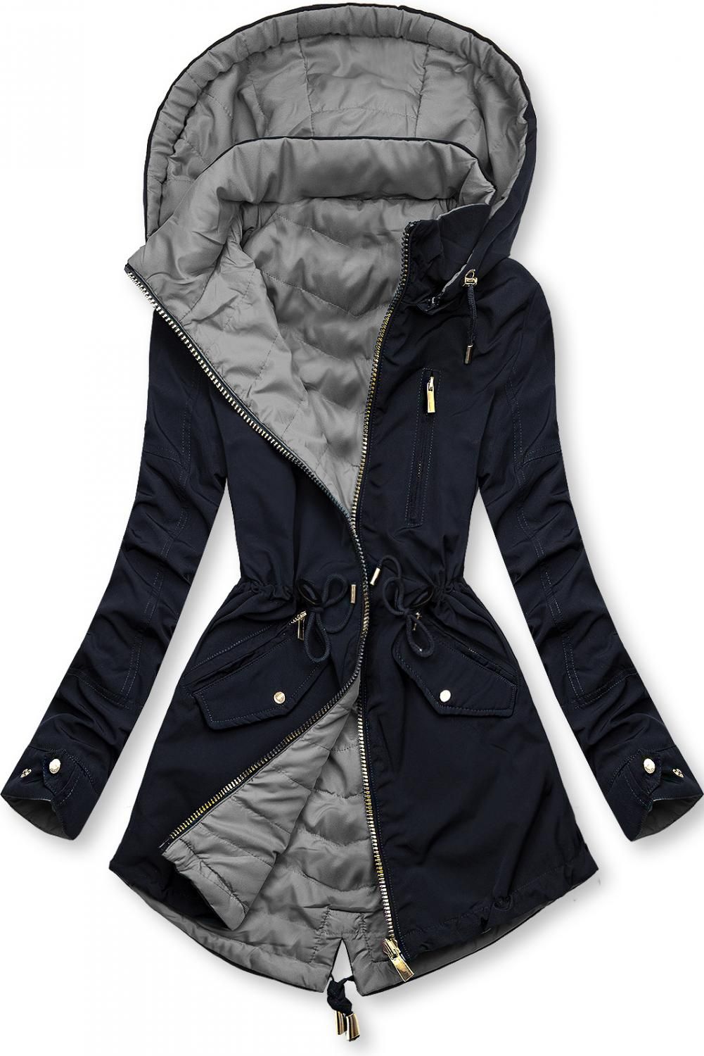 Wende-Parka mit Kapuze dunkelblau/grau