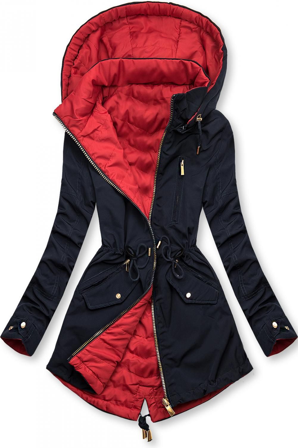 Wende-Parka mit Kapuze dunkelblau/rot