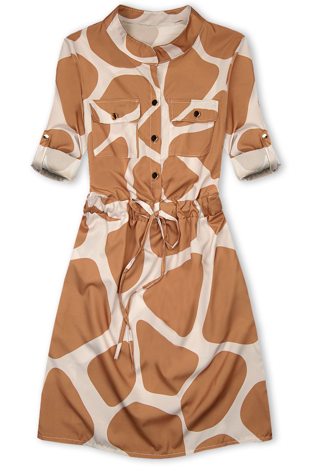 Hemdblusenkleid mit Brusttaschen braun/beige