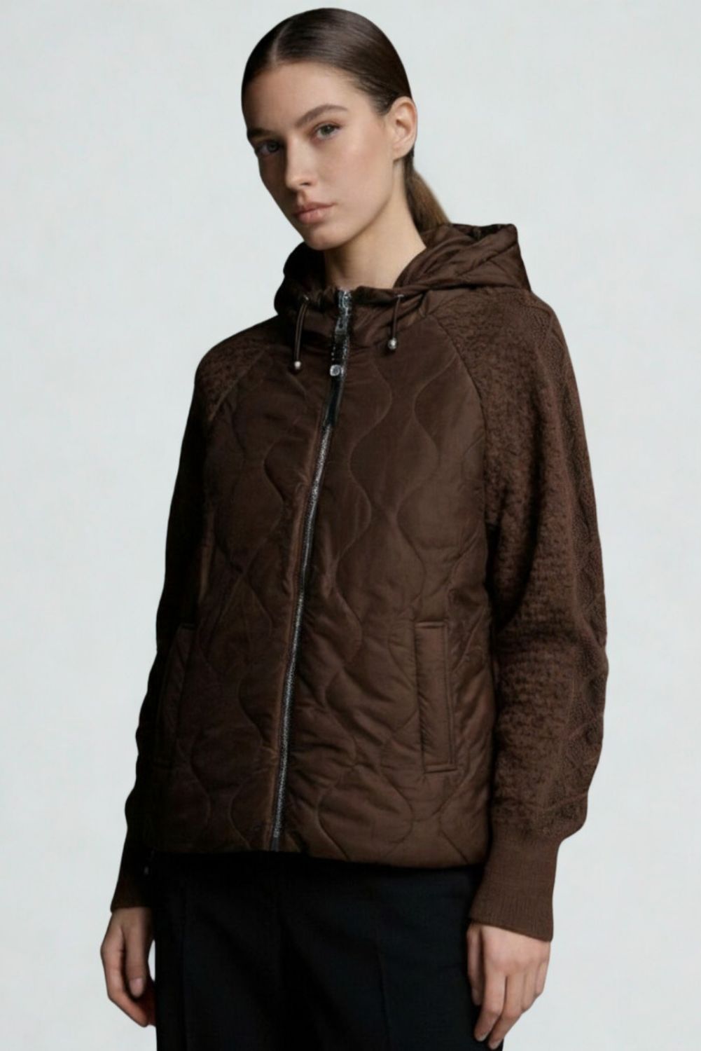Damen-Übergangsjacke mit Strickärmeln Braun