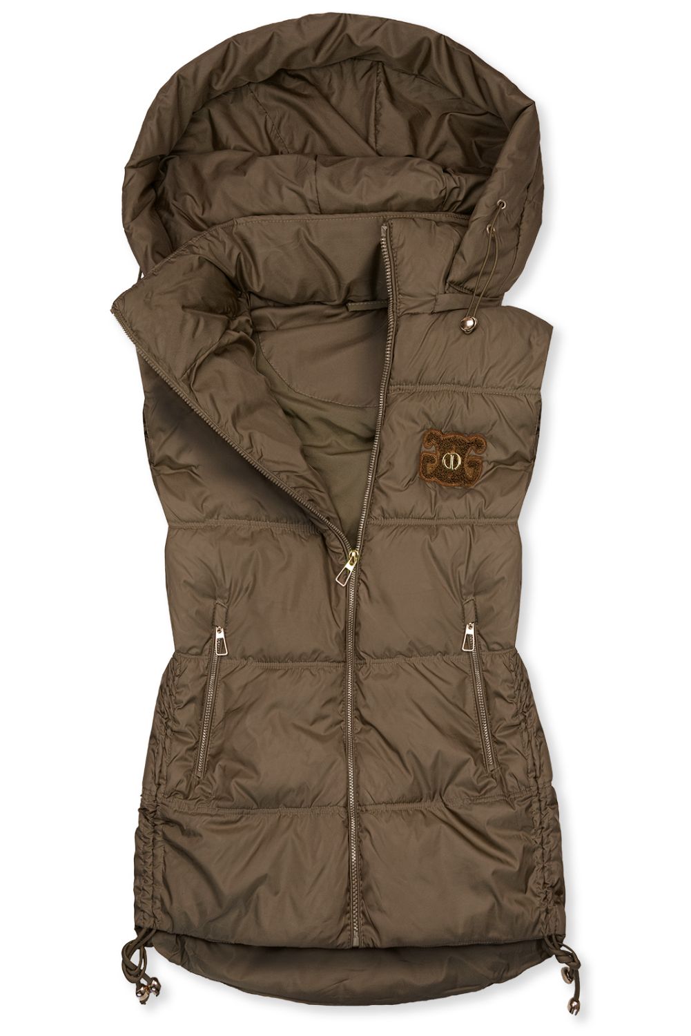 Gesteppte Damenweste mit abnehmbarer Kapuze Braun