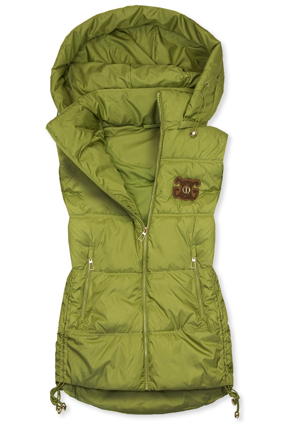 Gesteppte Damenweste mit abnehmbarer Kapuze Grün
