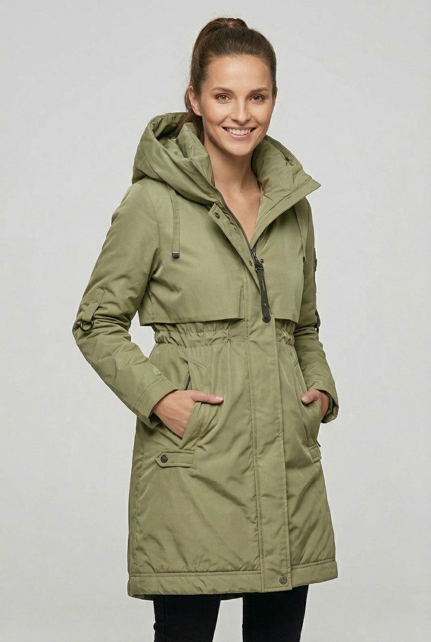 Übergangsjacke/Mantel mit Kapuze, Olivgrün