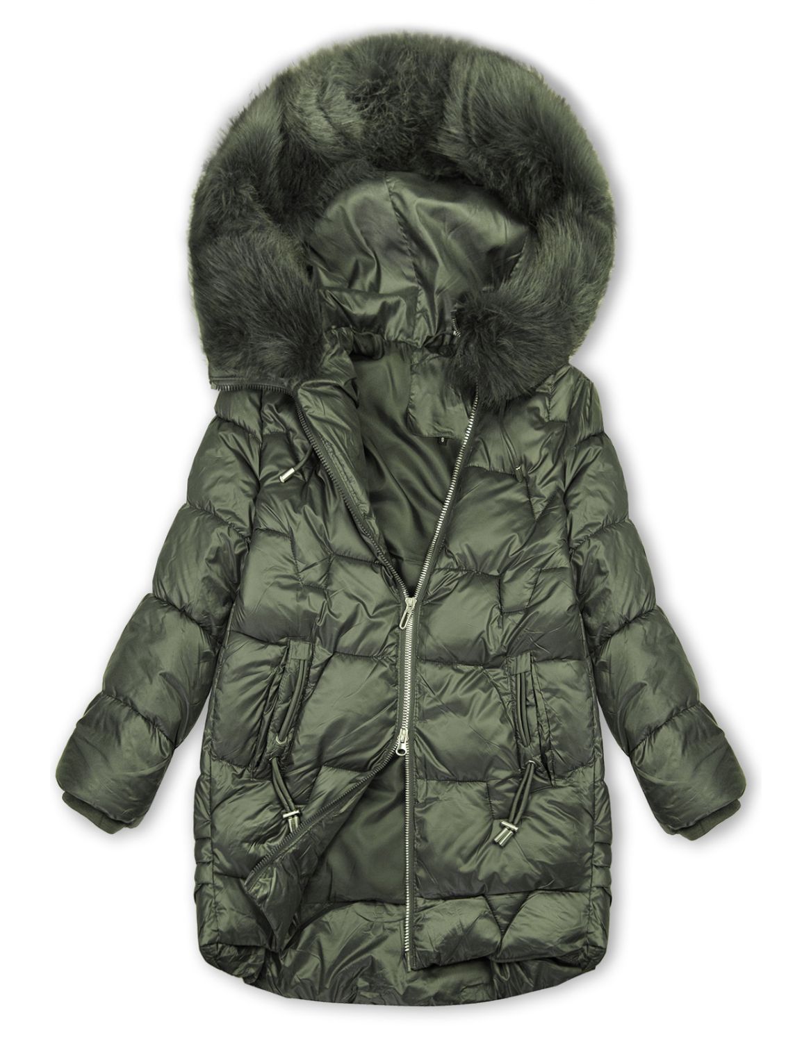 Winterjacke mit Fell, halbglänzend, Grün