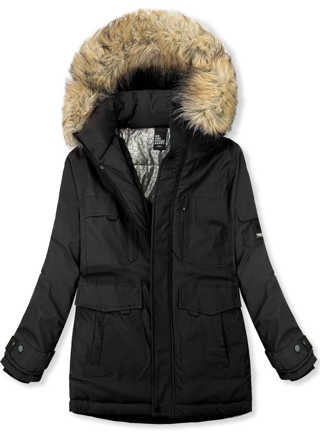 Jungen Winterjacke mit Kunstfell Schwarz