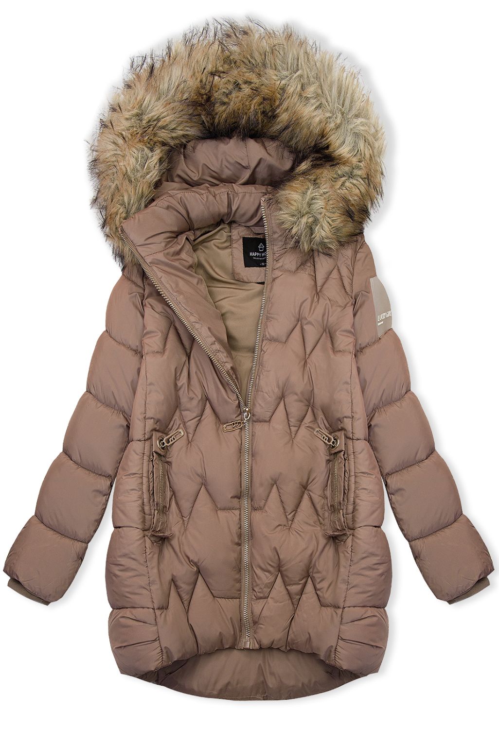 Stepp-Winterjacke mit verlängertem Rücken, Braun