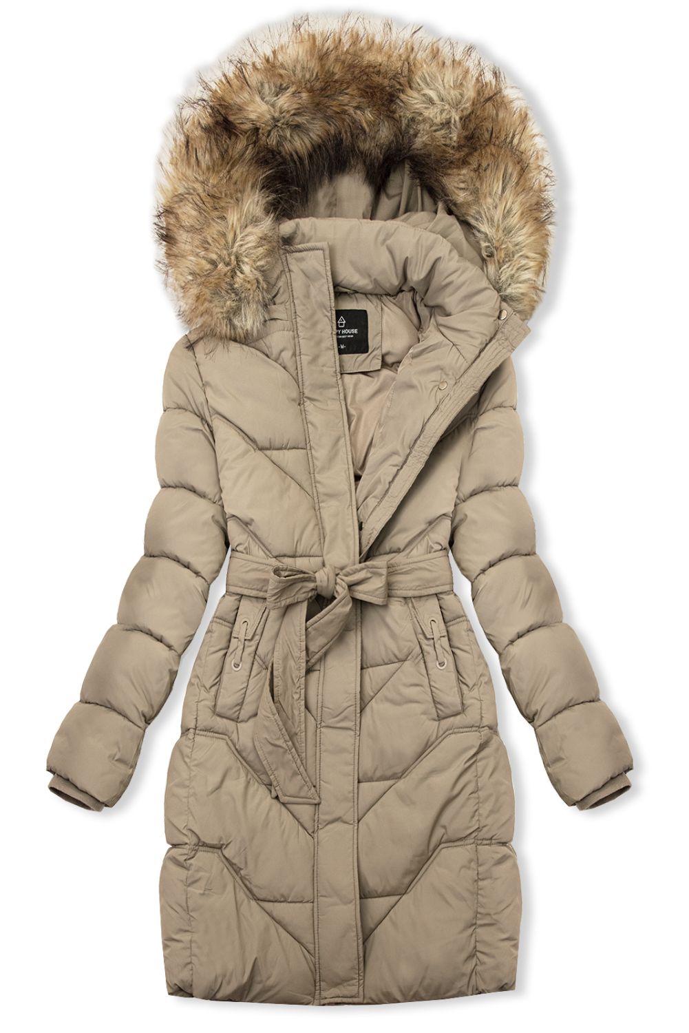 Elegante Winterjacke mit Kunstfell, Beige