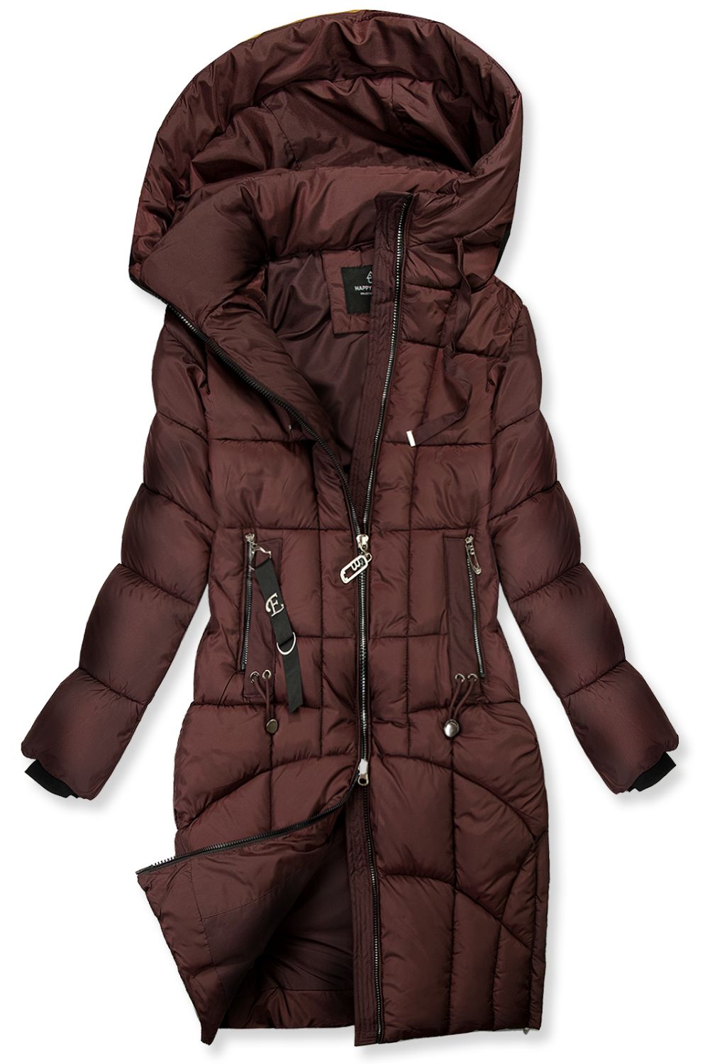Verlängerter Damen-Wintermantel Burgundy