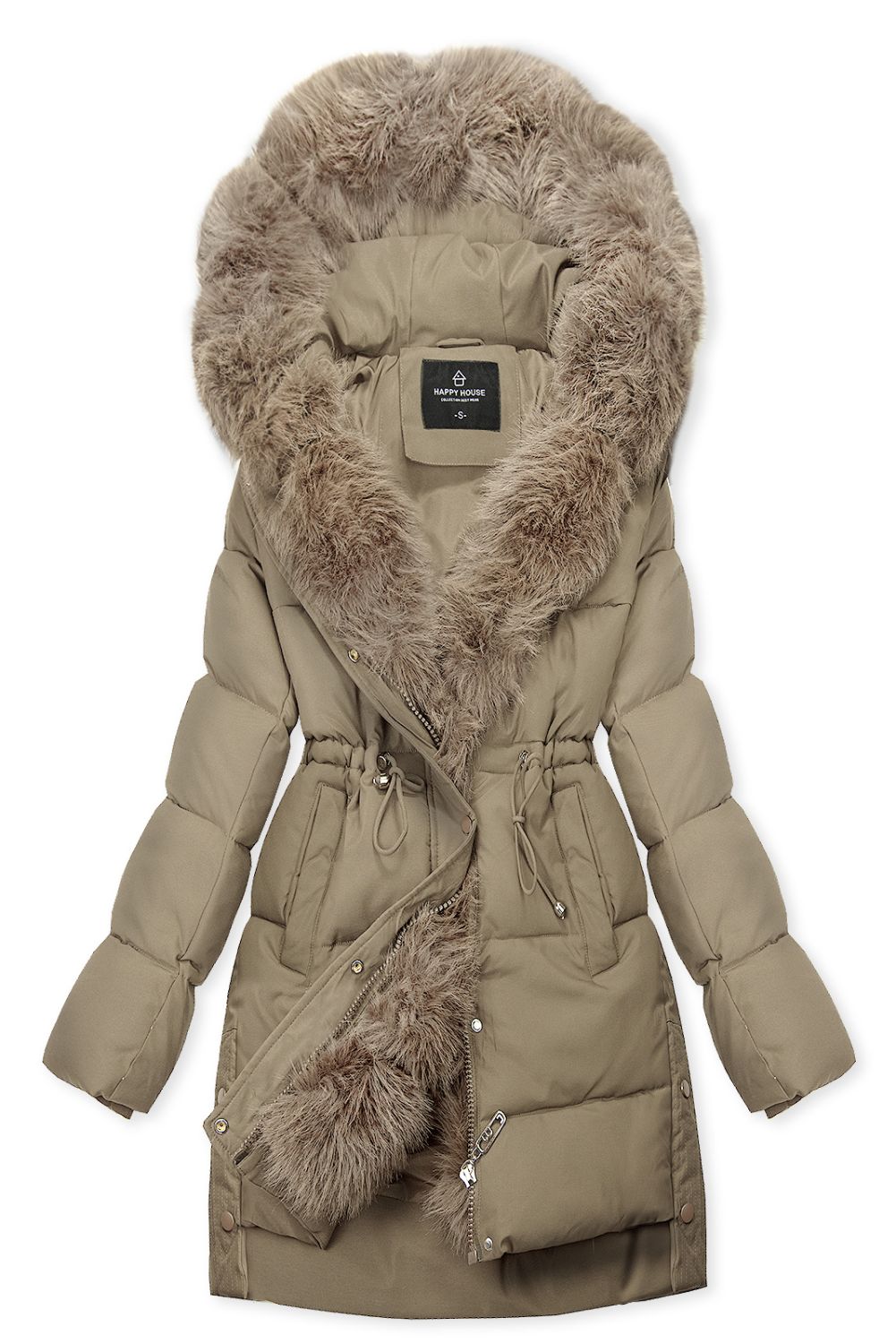 Damen-Winterjacke mit abnehmbarem Kunstfell Beige