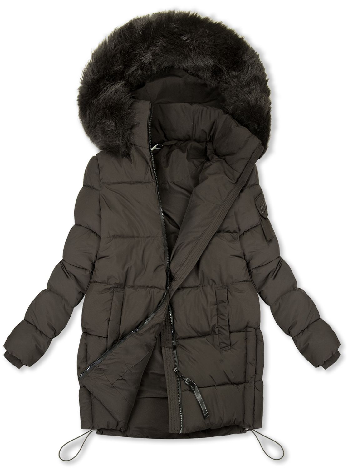 Schokoladenbraune Steppjacke mit Kunstpelz