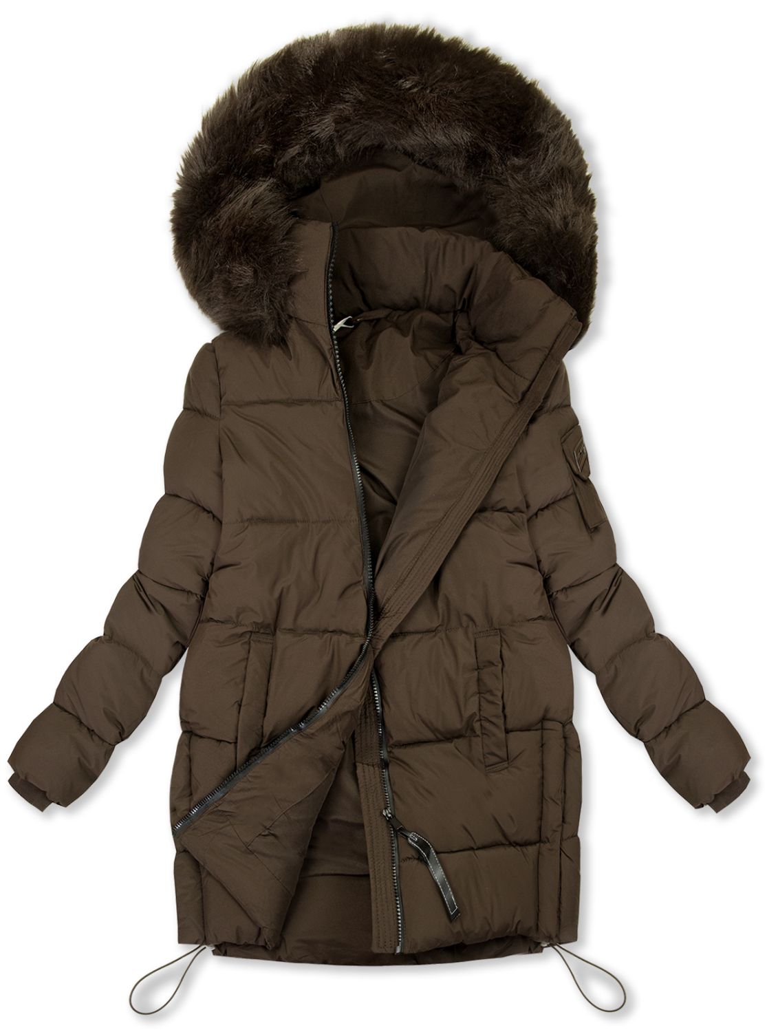 Braune Steppjacke mit Kunstpelz