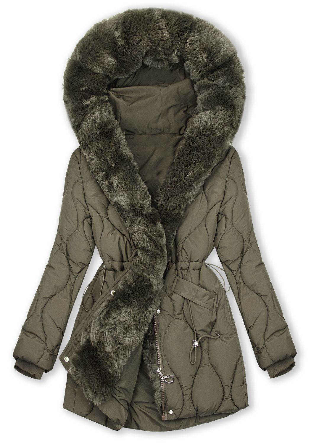 Damen-Steppjacke mit verstellbarer Taille Khaki