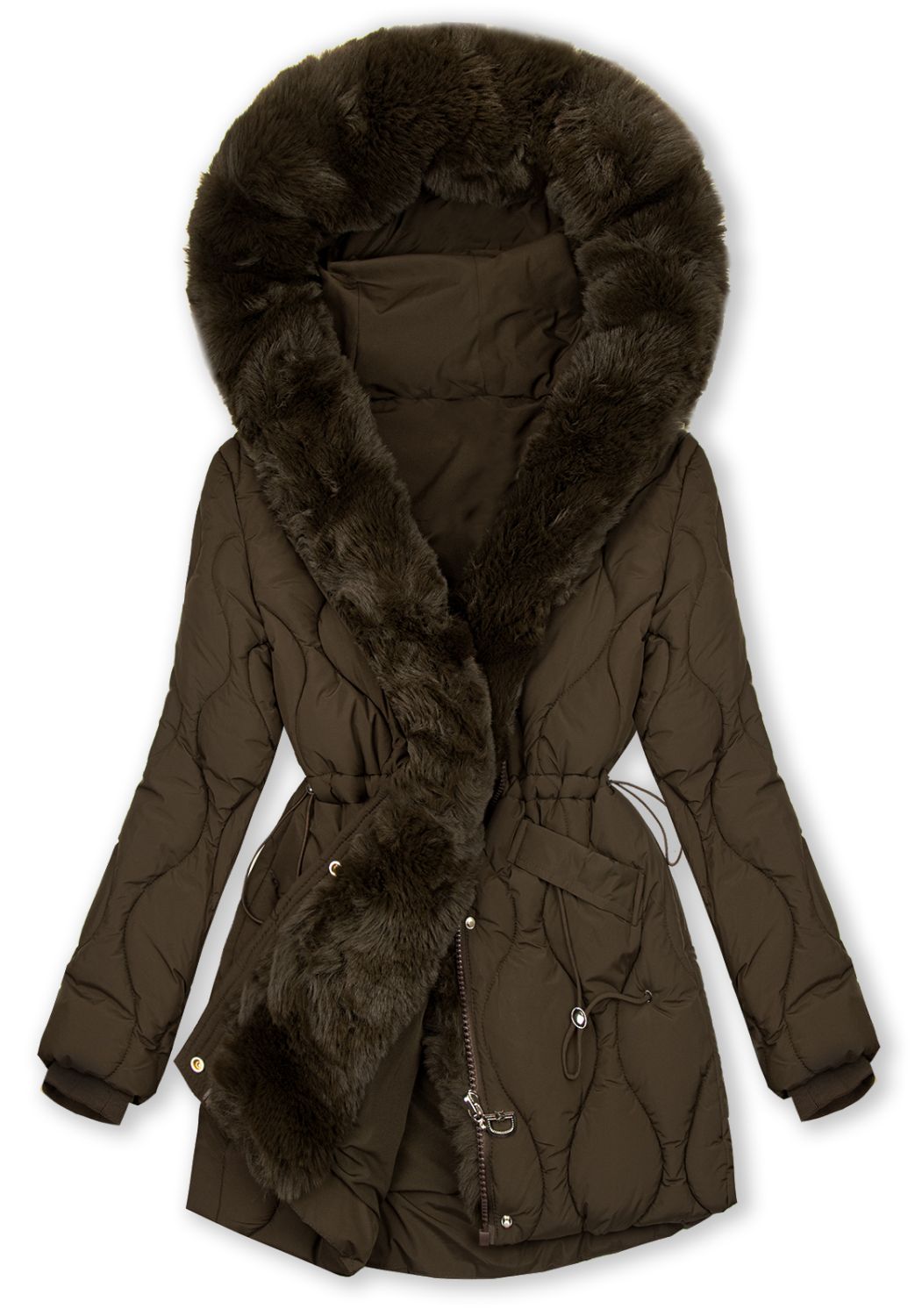 Damen-Steppjacke mit verstellbarer Taille Dunkelbraun