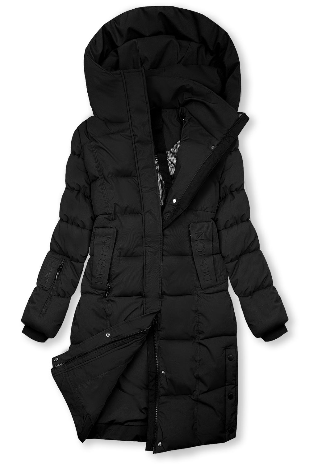 Damen-Winterjacke mit Kapuze DESIGN Schwarz